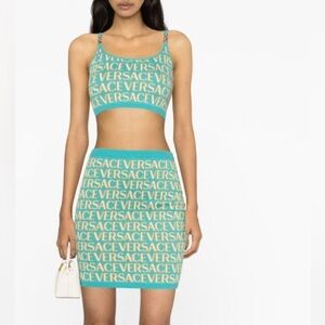 NWT VERSACE Allover logo-print knitted skirt size4